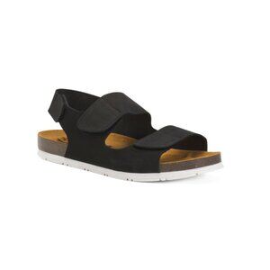 PLAKTON Black Made In Spain Nubuck Leather Genius Comfort Footbed Sandals